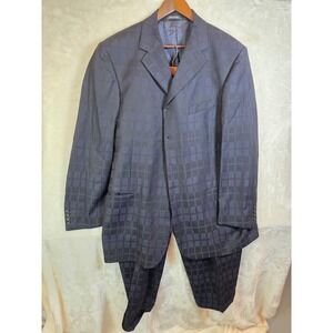 Studio Milano Italy Mens Super 110s Wool Checkered 3-Button Suit Navy Black